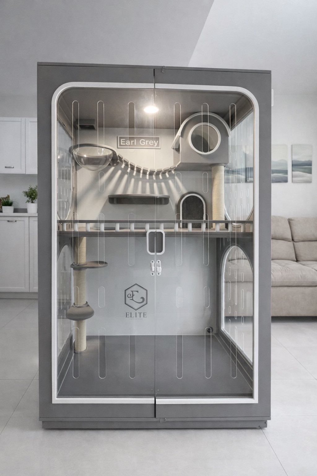 ตู้แมวดีไซน์มินิมอล โทนเทาเรียบหรู